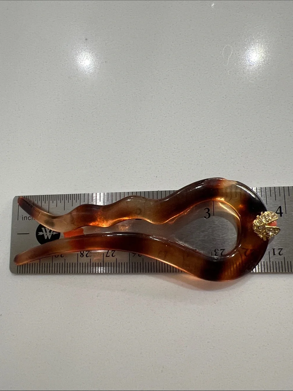 Tortoiseshell-Style Hair Fork w/ Gold-Coral-Diamond -style Ladybug Accent France